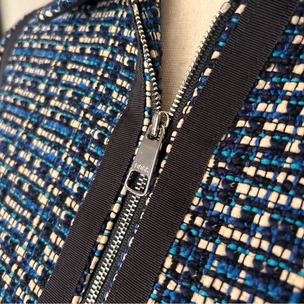 Hugo Boss Janopus Zip Front Tweed Blazer Jacket in Navy Blue Sz 4 - Picture 8 of 12
